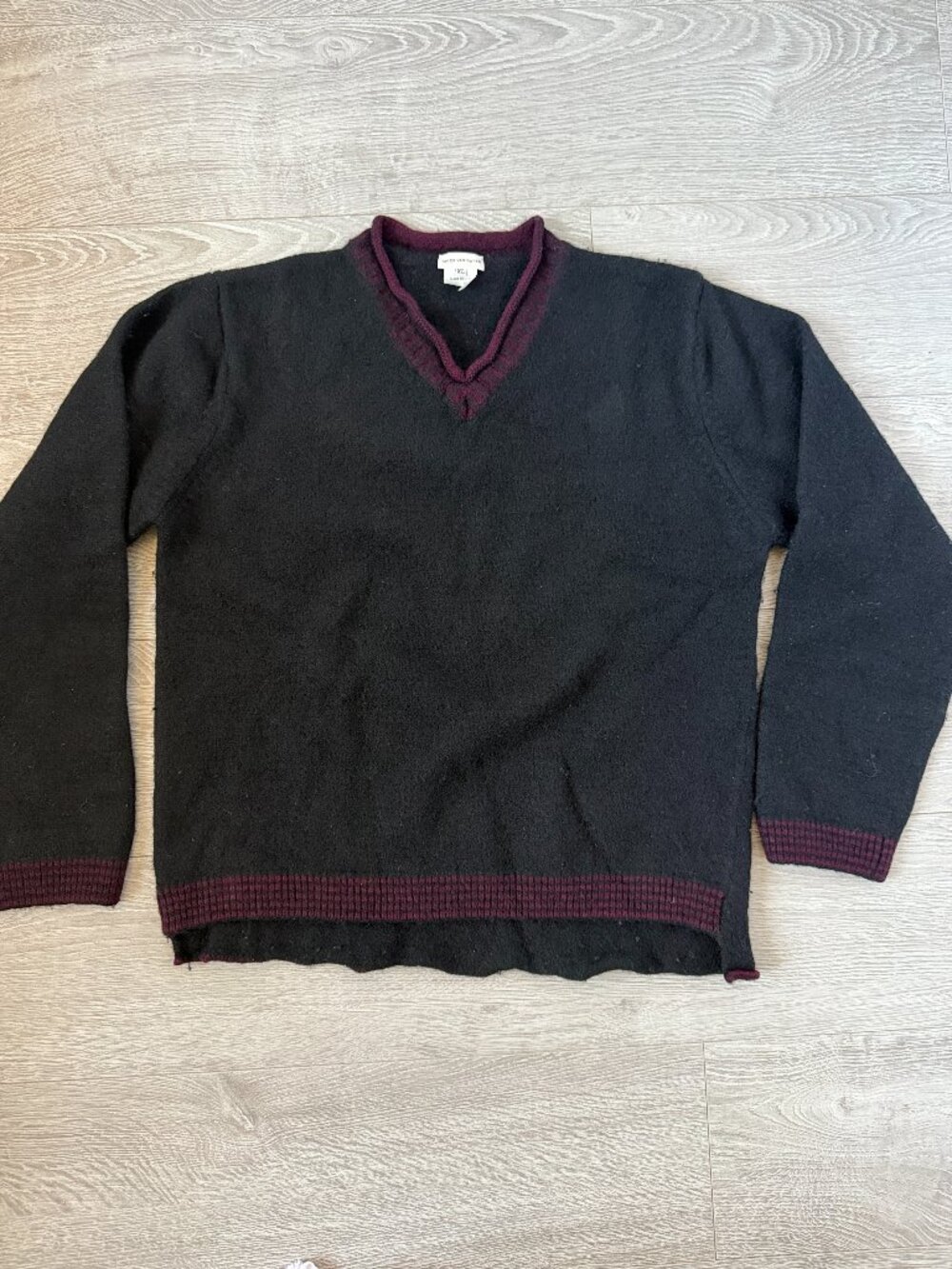 Dries Van Noten Vintage Wool V-Neck Sweater Men's XL Burgundy Trim